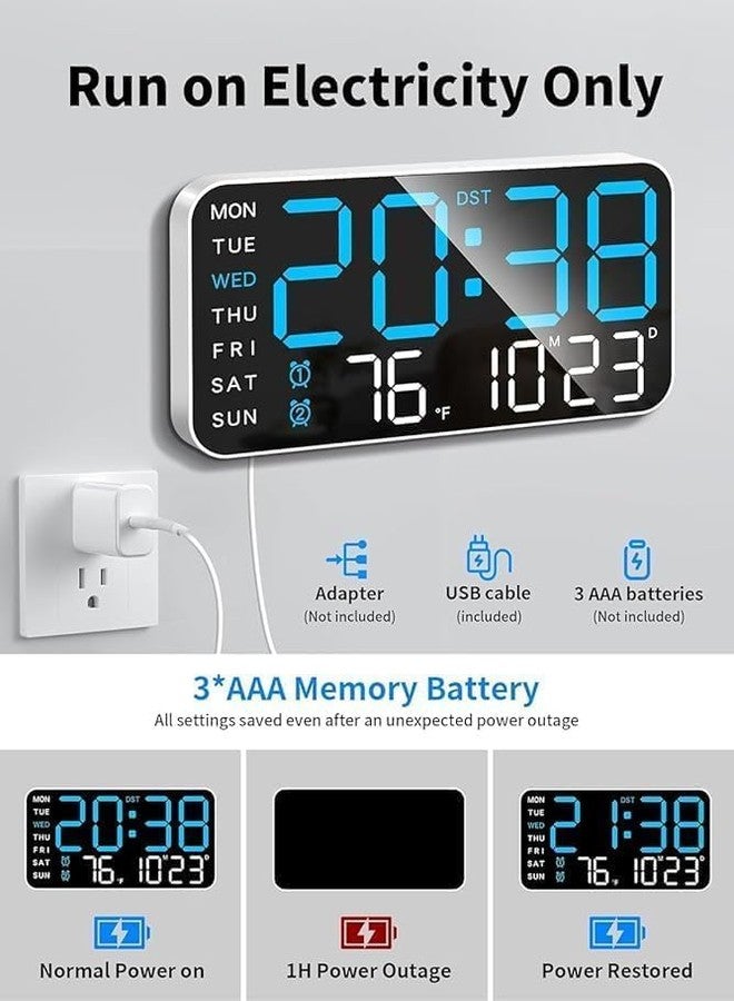 Xpandio 9" LED Digital Wall Clock with Date, Day, Temperature, Dual Alarms, Voice Control, Adjustable Brightness, USB Powered - Ideal for Bedroom, Office, Seniors, and Home Decor - Image 5